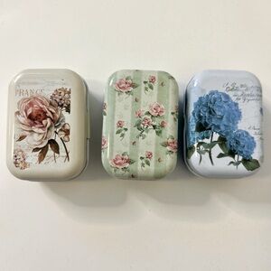 Set of 3 Pill Boxes With Vintage Style Designs- Decorative Tin